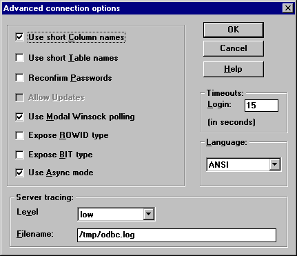 Advanced connection dialog
