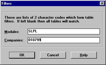 Filter options dialog