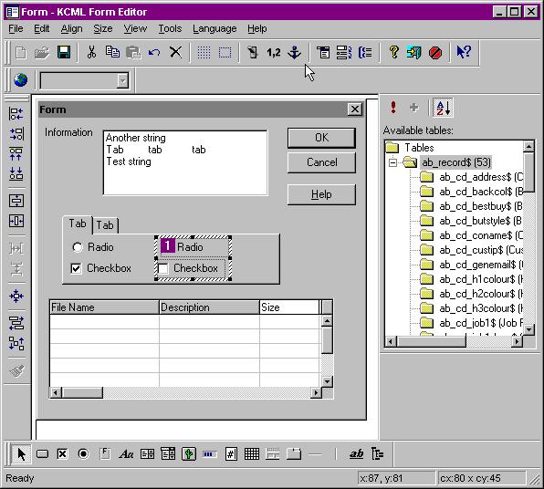 Forms designer typical screen