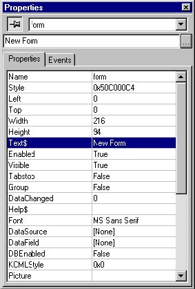 Property list dialog
