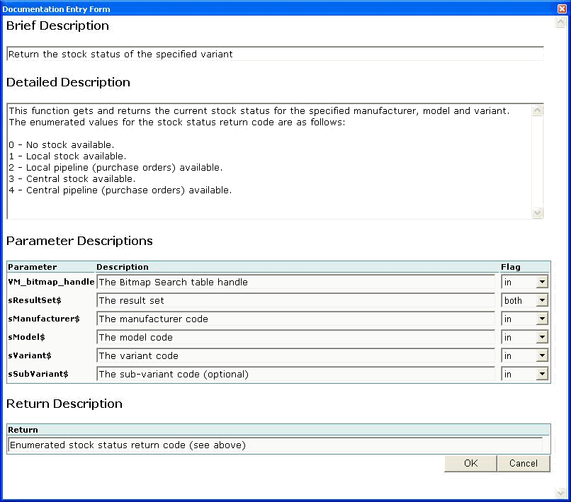 Documentation dialog