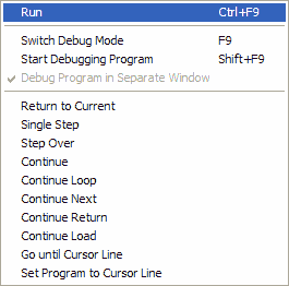 Debug menu